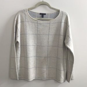 Eileen Fisher Extra Fine Merino Wool Windowpane Sweater Size Medium